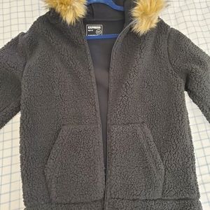 Express soft fleece zippered fur-hooded jacket